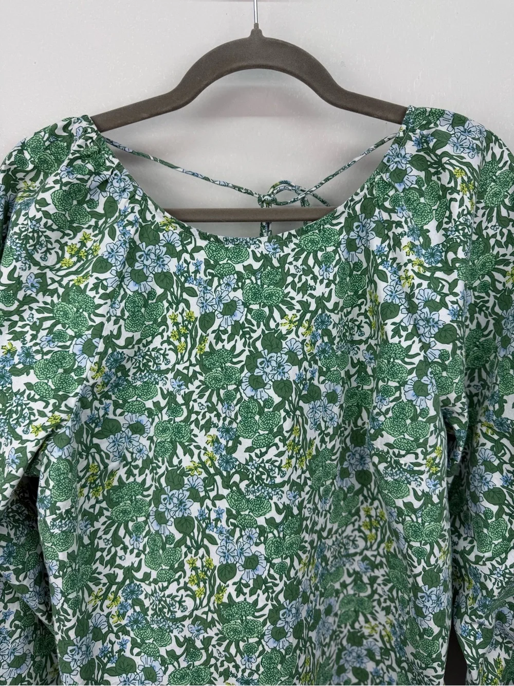 J.Crew Tie-Back Stretch Cotton Poplin-blend Top Blouse Fete Floral Green Sz. 14 - Picture 5 of 15